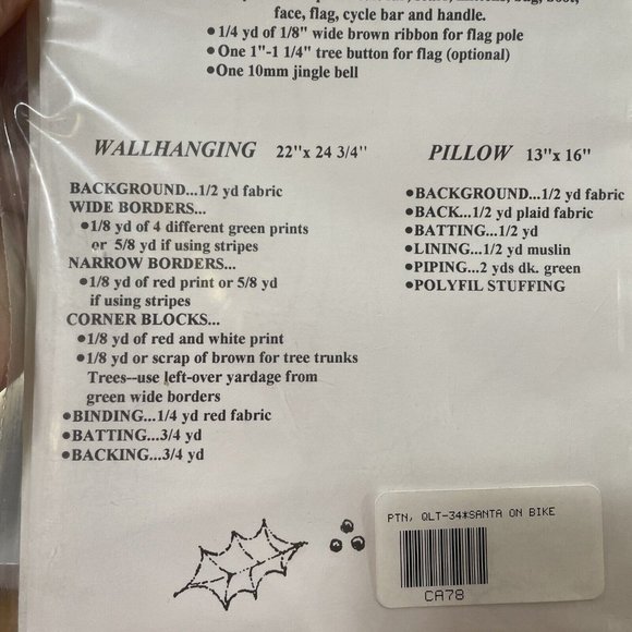 Vintage Pattern Santa on an Old Fashioned Bike Wallhanging and/or Pillow - NEW - Picture 5 of 5